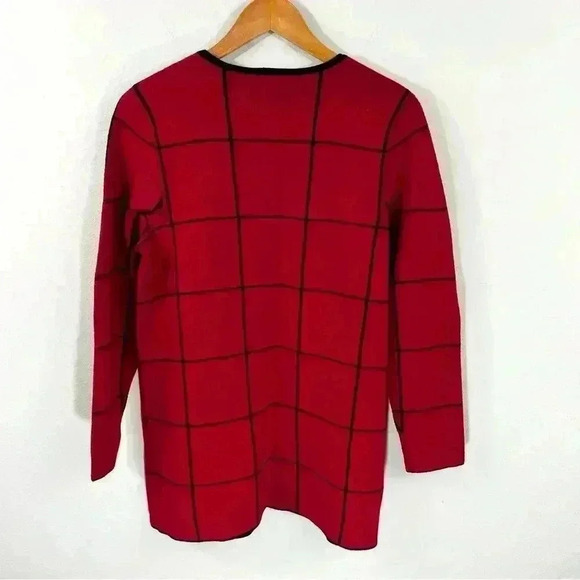 Talbots petites red and black merino wool long open front cardigan sweater - Picture 3 of 3